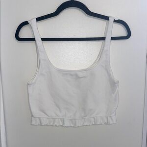 Zara White Ruffled Ribbed Women's Crop Top | M/L